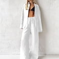 thumbnail image 5 of Uootdi Women's 2 Piece Matching Lounge Set Long Sleeve Oversized Button Down Shirt Drawstring High Waist Wide Leg Linen Pants Set, 5 of 6