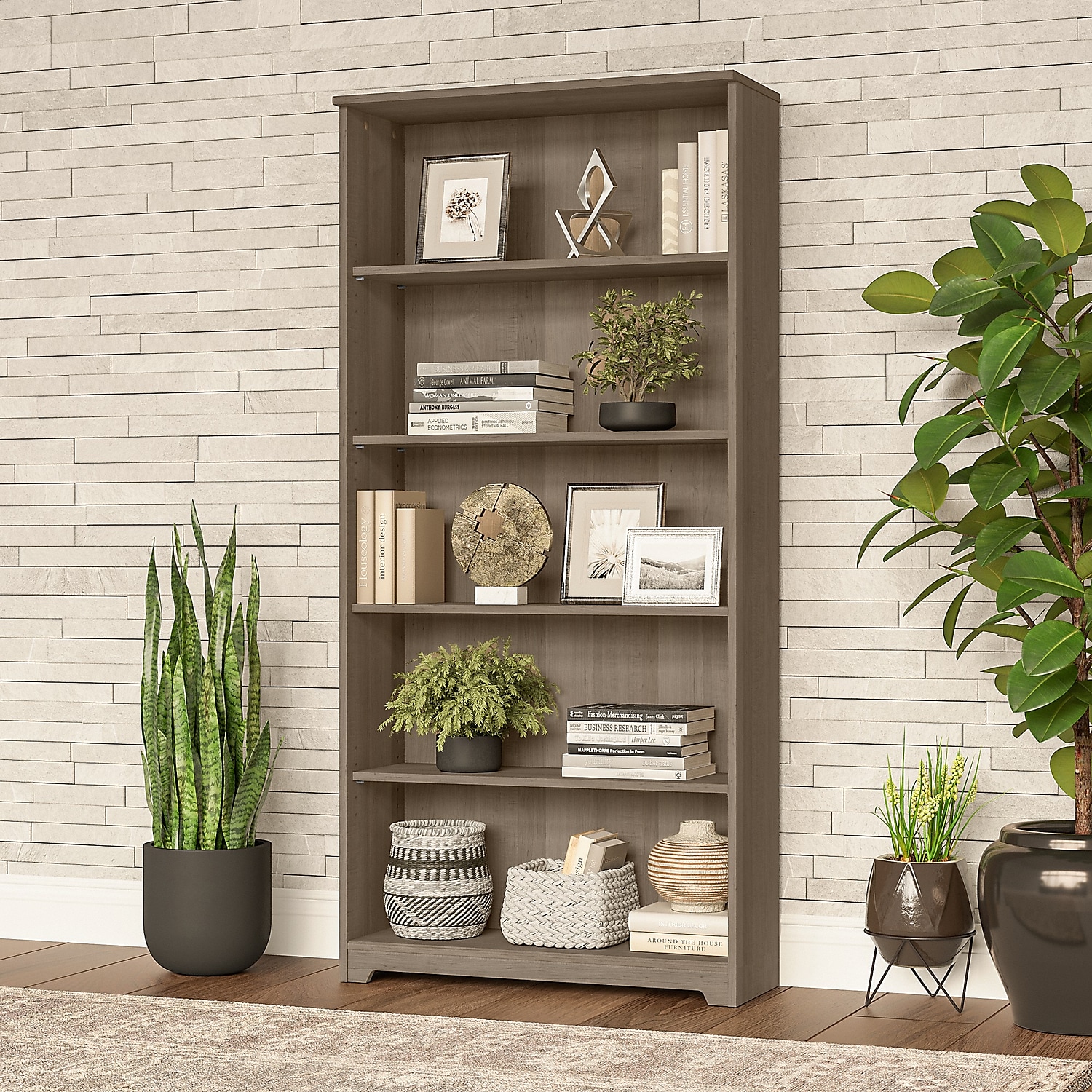 Bush Furniture Cabot Tall 5 Shelf Bookcase, Ash Gray