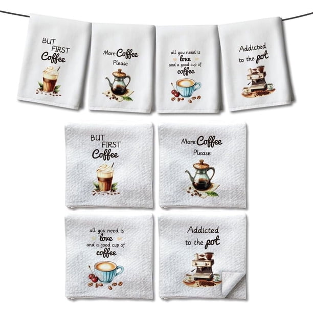 Toallas de cocina de 4 estilos para café, toallas de cocina para cafeterías, toallas de mano absorbentes de microfibra para amantes del café, paños de cocina