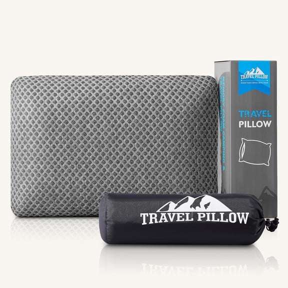 Memory Foam Neck Pillow for Camping - Compressible Bed Pillow, Breathable Cover, Machine Washable, Ideal Backpacking
