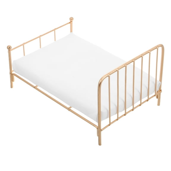 Masteelf Miniature Dollhouse Furniture 1/12 Scale Mini Metal Frame Doll Bed With Mattress For Dollhouse Bedroom Decorations Accessories Golden