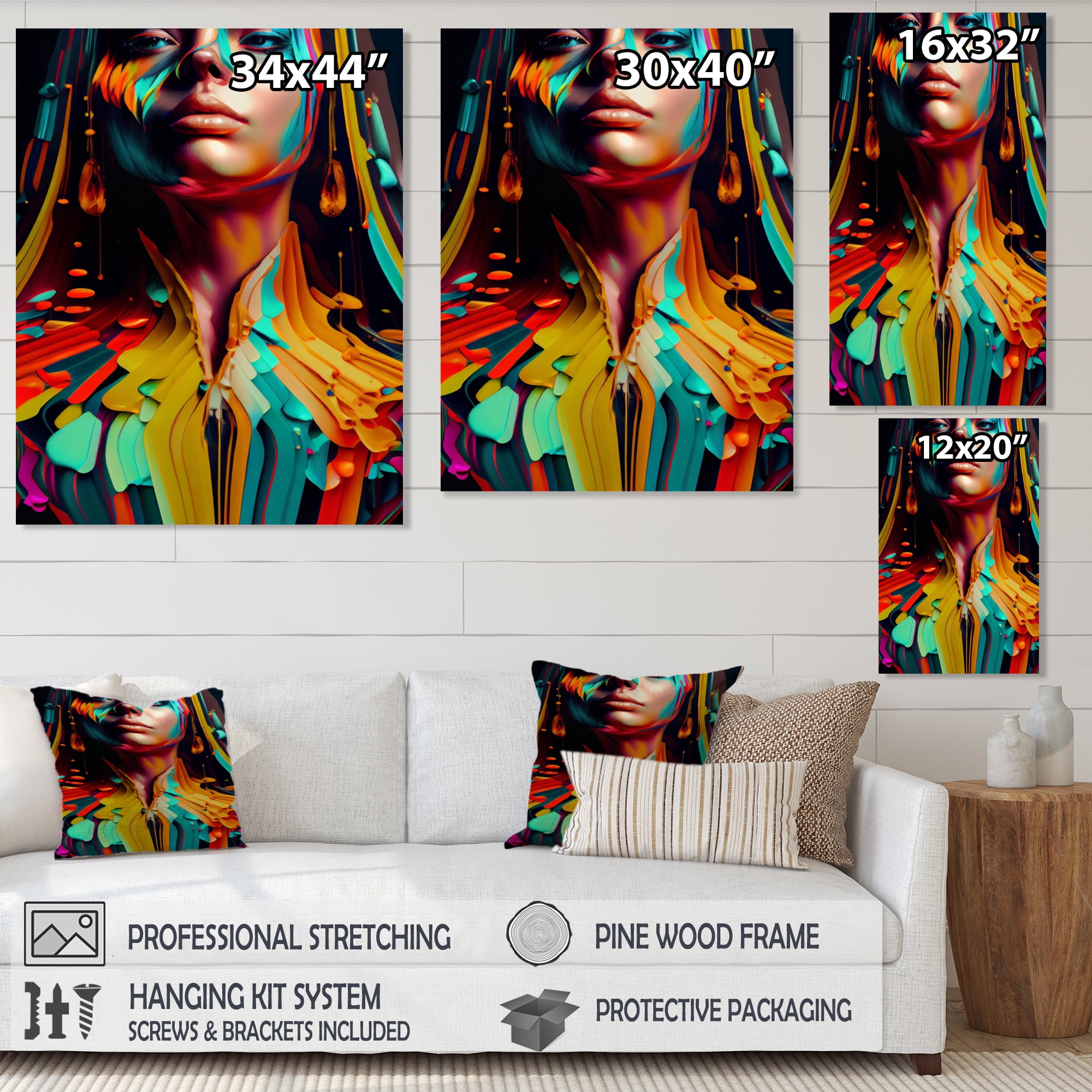 Designart Vibrant Creative Woman Portrait VI Canvas Wall Art