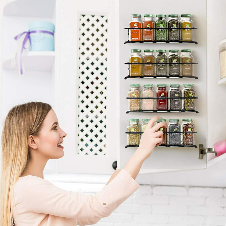 Space Saving Spice Rack Organizer for Cabinets or Wall Mounts - Easy to Install Set of 4 Hanging Racks - Perfect Seasoning Organizer for Your Kitchen