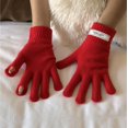 thumbnail image 1 of Guantes de lana con etiquetado de color sólido para mujer, guantes de cinco dedos con pantalla táctil tejidos para mujer, otoño e invierno, 1 of 6