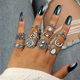 thumbnail image 5 of Juego de 14 anillos de dedo estilo bohemio vintage con flores y hojas de plata para novia, 5 of 5