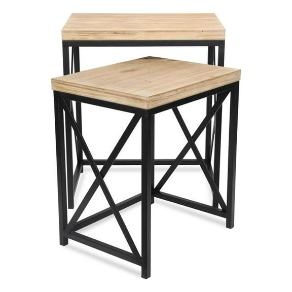 Cheungs 6087-2 Briarcrest Wood & Metal Side Table - Set of 2