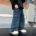 thumbnail image 2 of WEIYLL Boys Straight Leg Cargo Pants With Wide Legs Made Of Denim Pants for 15-16 Years, 2 of 8