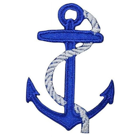 (2" x 3") Large Blue Anchor - White Rope - Nautical - Iron on Applique/Embroidered Patch