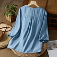 thumbnail image 4 of Vestidos Casuales Para Mujer, Blusas De Mujer De Moda Blusas de moda para mujer con cuello redondo, manga corta y botones de imitación de lino bordados, 4 of 9