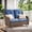Brown/Navy, variant on Giantfurnni Wicker Patio Glider Loveseat, Outdoor Bench for 2 Person, Set for Porch Garden Balcony