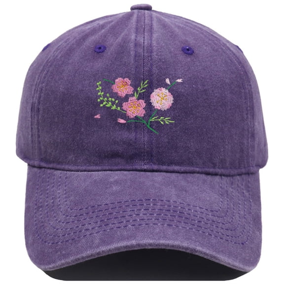 LSONABXA Purple Baseball Caps for Men Women Under $5 Hand Embroidered Flower Design Baseball Cap UniFashion Cotton Hat Muslim Hat