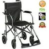 HEALTHLINE Super Light Weight Transport Wheelchair, Lightweight Folding Transport Wheelchair with Brakes, Elevating Leg Rest and Carry Travel Bag. Lightweight Wheelchair Under 25 Lbs, 19, 17 Inch Seat