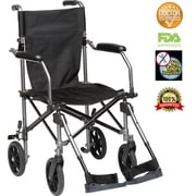 HEALTHLINE Super Light Weight Transport Wheelchair, Lightweight Folding Transport Wheelchair with Brakes, Elevating Leg Rest and Carry Travel Bag. Lightweight Wheelchair Under 25 Lbs, 19, 17 Inch Seat
