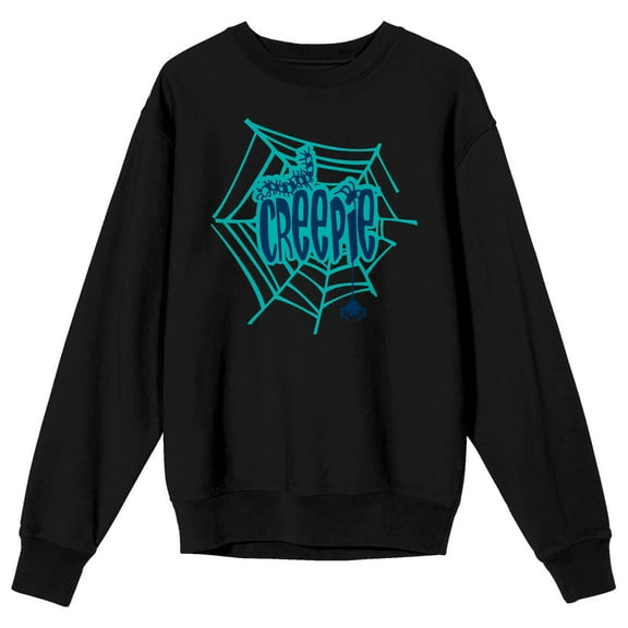 Growing Up Creepie Creepie Spiderweb Adult Black Crew Neck Sweatshirt-Large