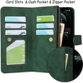 thumbnail image 3 of Wallet Case Compatible with iPhone 12 Pro/iPhone 12,[6 Card Slots] [Wrist Strap] [Stand Feature] Detachable 2 in 1 Magnetic Zipper Leather Slim Cover Case for iPhone 12 Pro,6.1 inch Green, 3 of 16