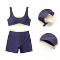 thumbnail image 7 of YHCY Womens Striped Workout Sets 2 Piece Double Layer Yoga Set Wide Strap Sports T Shirt Bra Elastic High Waisted Tummy Control Biker Shorts Stretchy Soft Lounge Athletic Sets Navy S, 7 of 7
