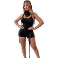 thumbnail image 2 of Sparkly Sequin Two Piece Outfits for Women Backless Irregular Halter Tank Top and Shorts Matching Set Rave Party Clubwear, 2 of 6