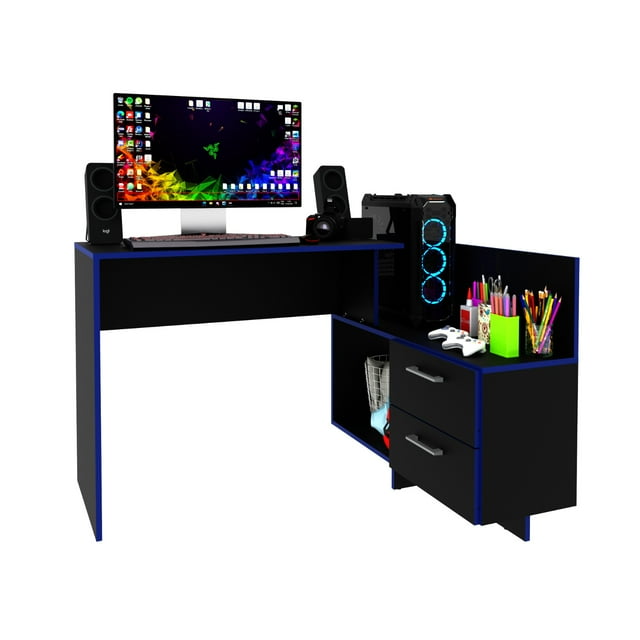Escritorio Gamer MADIK Multiusos 2 Cajones Progresista Negro/Azul