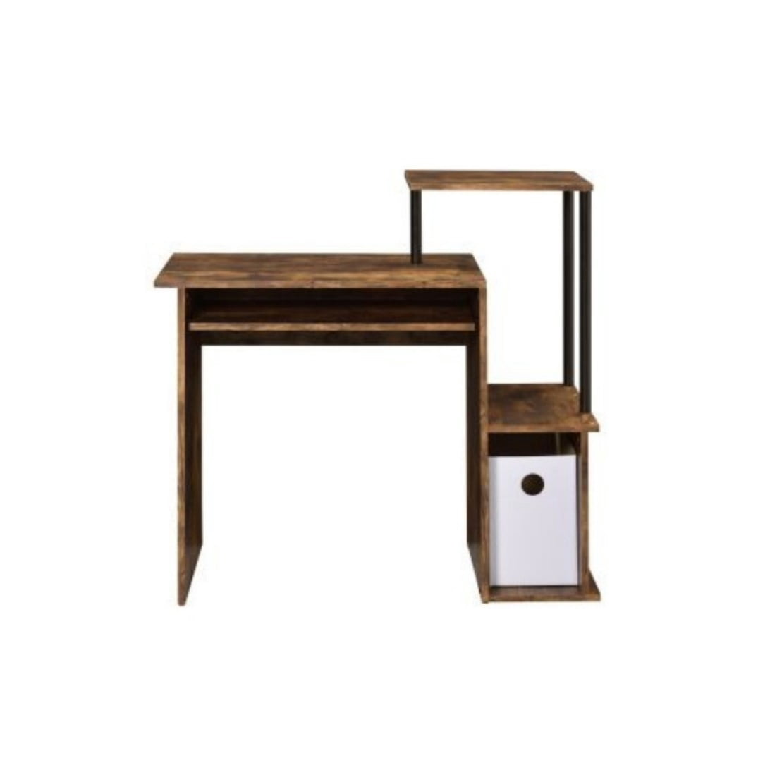 Computer Desk, Rectangular Home Office Desk with Keyboard Tray, Storage Compartment & Shelf, Modern Writing Workstation, Oak & Black