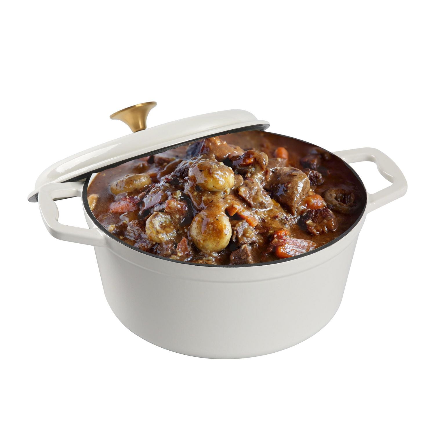 Mainstays 4.75 Quart Round Enameled Cast Iron Dutch Oven with Lid, White, Hand Wash Only