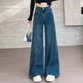 thumbnail image 4 of Jeans for Women 2025 Y2K Blue Washed High Waisted Stretchy Loose Wide Leg Flare Denim Jean Pants Womens Jeans Trousers, 4 of 5