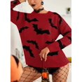 thumbnail image 4 of Women'S Long Sleeve Halloween Jacquard Knitted Top Round Neck Pullover Fall Winter Sweater Tops Red L, 4 of 5