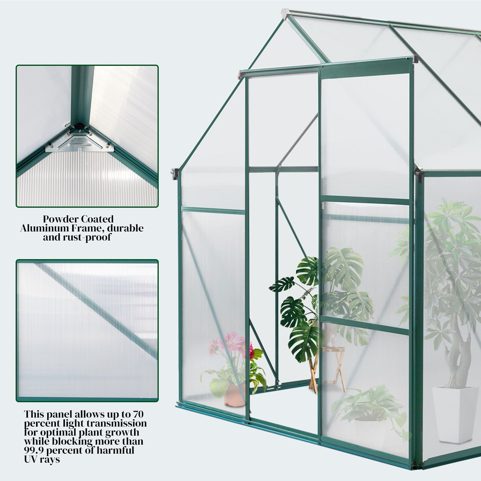 UBesGoo Garden 6x8ft Hybrid Polycarbonate Greenhouse for Garden Green