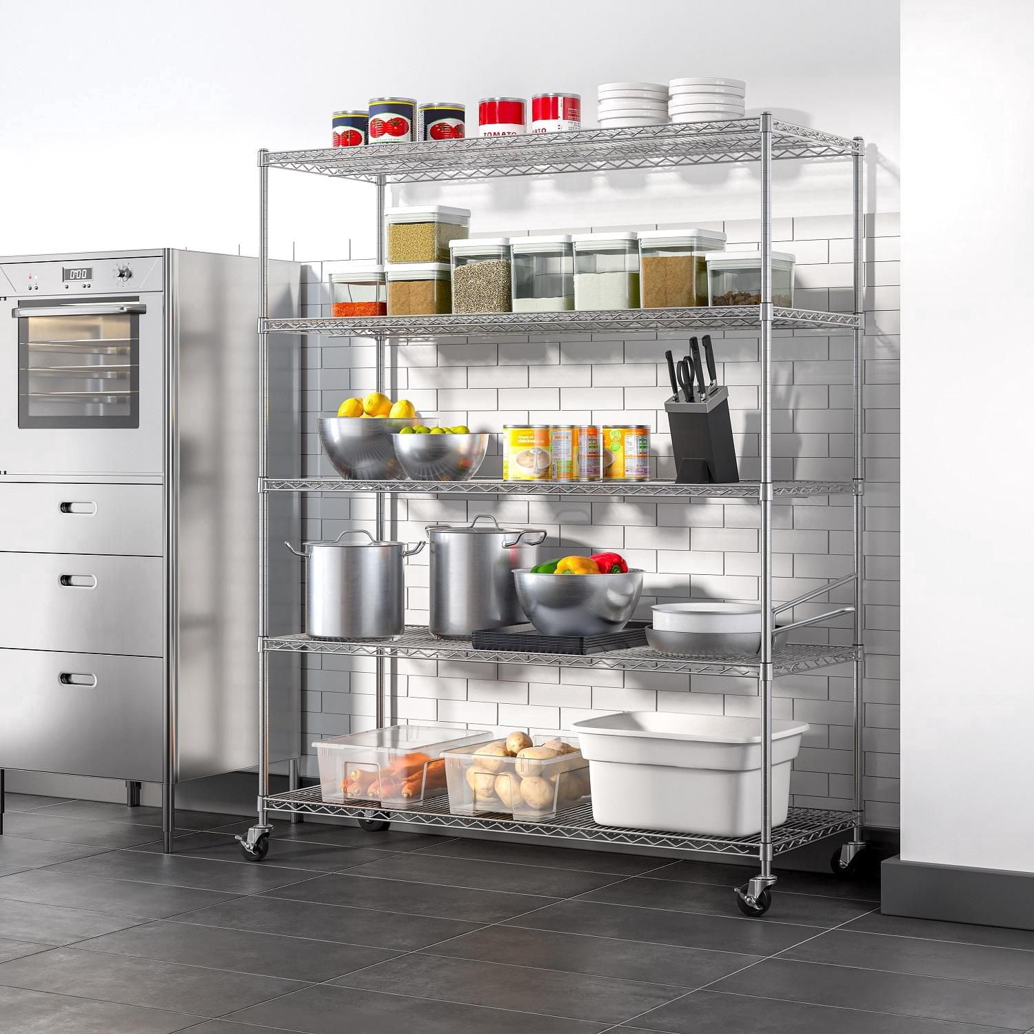 5-Tier NSF Steel Wire Shelving Rack, 60" x 24" x 72"