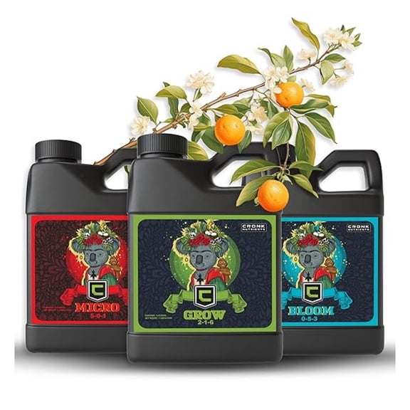 Cronk Nutrients 3-Part Kit - Complete Vegetative & Plant Food for Indoor & Outdoor , Soil, and Soilless Gardens - Supports Healthy Growth & Abundant Yields, 1L