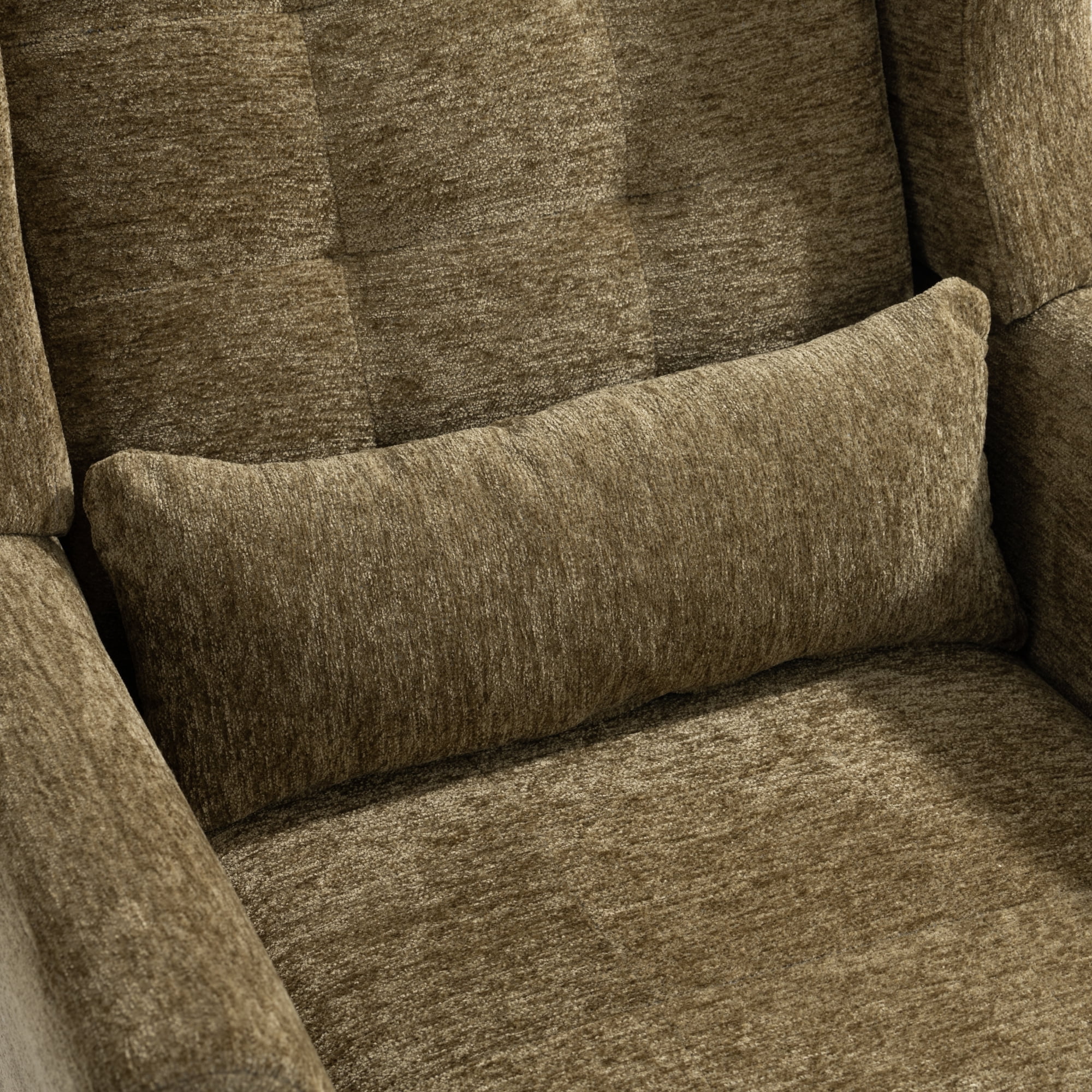 Leumius Modern Accent Chair with Solid Wood Leg, Chenille Armchair with Pillow, Comfy Soft Padded Lounge Chair for Small Space, Bedroom, Living Room Olive Green