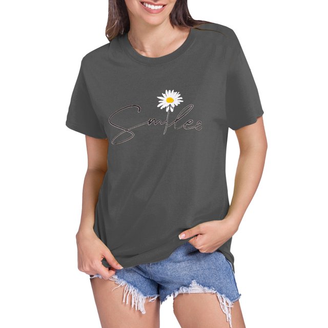 LUOGENLI T-shirts pour Femmes Motif Tournesol Col Rond Manches Courtes T-Shirt Graphique Fête de la Saint-Patrick Gris Foncé TTTG