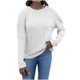 thumbnail image 1 of Timegard Ribbed Tops for Women Long Sleeve Back Drawstring Knot Blouse Travel Casual Crew Neck Tops Fall, 1 of 3