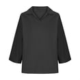 thumbnail image 5 of Loose Fit Women's 3/4 Sleeve Tops Collared V-Neck Solid Blouses Soft Breathable Clothes Perfect Shirts for Daily Office and Home Wear, 5 of 5