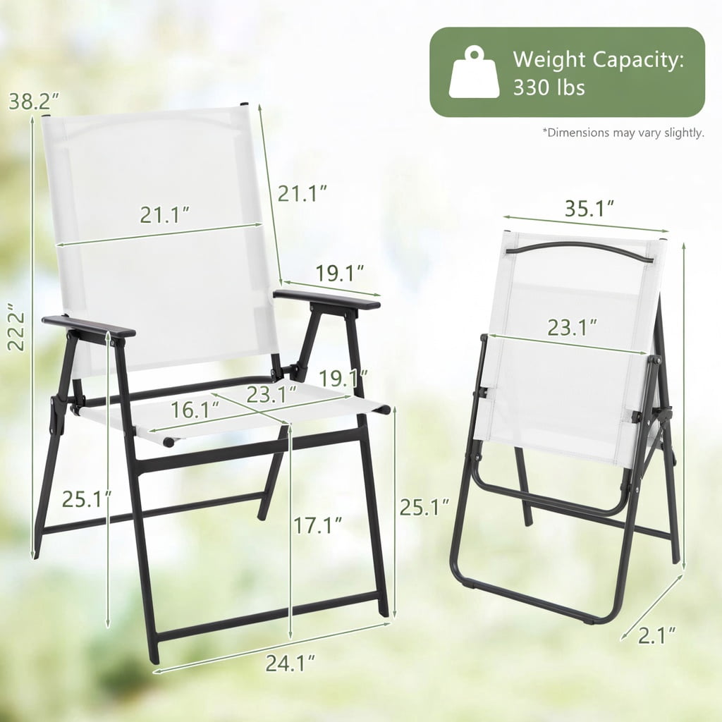 Hommoo 2-Pack Foldable Patio Chairs with Armrests, Heavy-Duty Metal Outdoor Chairs for Deck, Garden, Yard & Camping, White