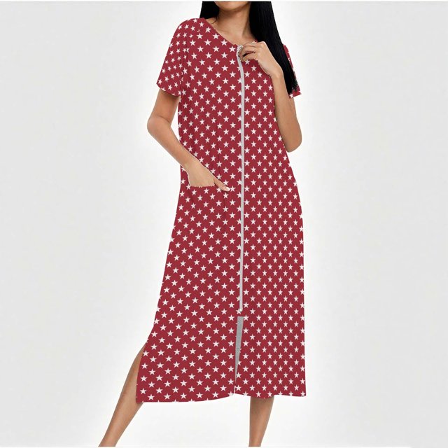 Camisón largo con cremallera para mujer, bata de punto, largo completo, color degradado, con bolsillos