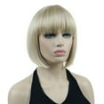 thumbnail image 2 of Short Bob Wig with Flat Bangs for Lady Women, Straight Synthenic Wigs for Cosplay Daily Party, 8 inch, Bright Golden Blonde, 2 of 10