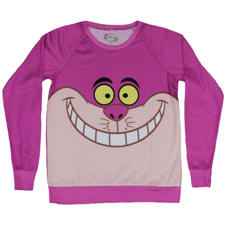 Alice in Wonderland Girls Juniors Light Sweatshirt - Cheshire Cat Face Image