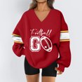 thumbnail image 2 of Women's Loose and Comfortable Letter V-Neck Sportswear Long Sleeve Sweatshirt with Football Print for Sporty Style,Deep Red,M, 2 of 8