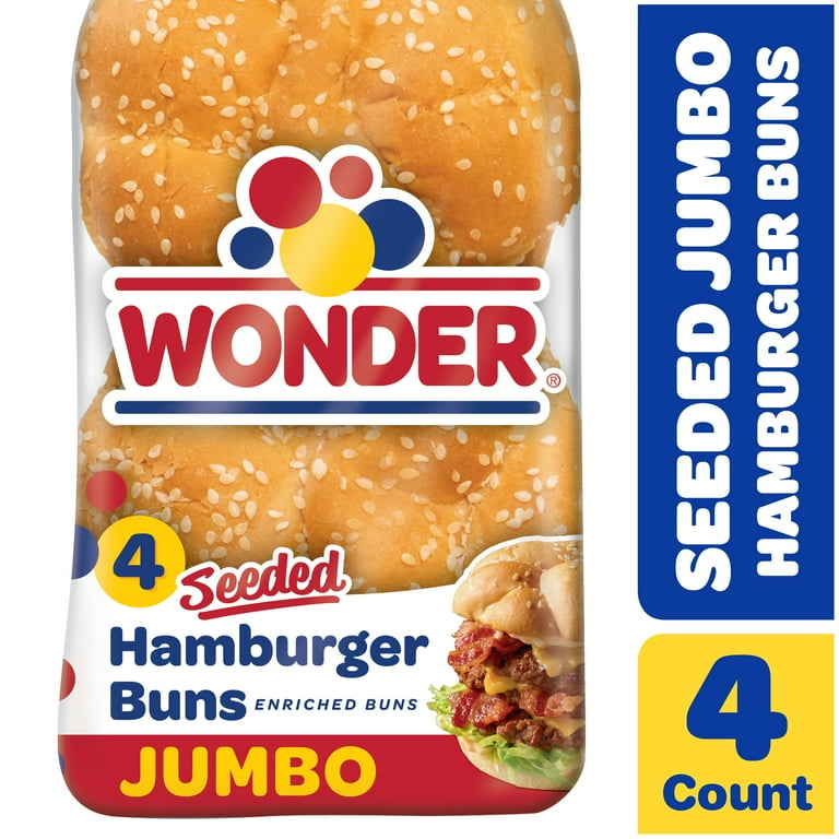 Wonder Jumbo Seeded Hamburger Buns, 4 Count, Shelf-Stable