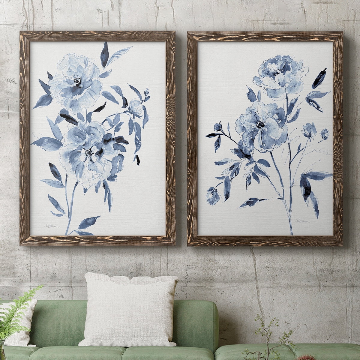 Inky Chickory Botanical I - Premium Framed Canvas 2 Piece Set - Ready to Hang