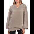 thumbnail image 1 of Sudaderas de Mujer, Camisetas de Larga con Cuello en V, Camisetas Básicas Informales para Otoño e Invierno. Caqui L, 1 of 10