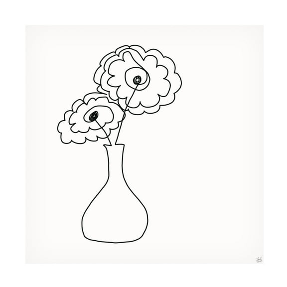 Canvas Wall Art - Line and Brush 'Floral Bouquet 1' Wall Art for Living Room, Bedroom, or Office Décor by Trademark Fine Art - 14 x 14 Inches