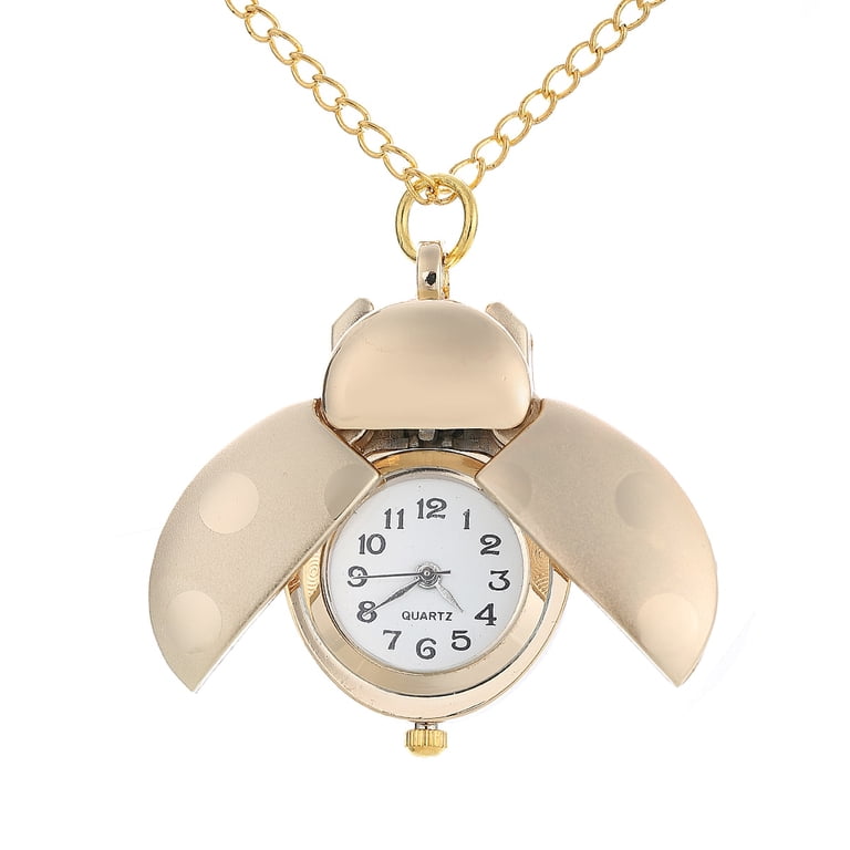 Gold Tone Ladybug Beetle ANTI-TARNISH Pocket Watch Necklace  display picture 3