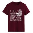 thumbnail image 2 of Camiseta de manga corta para mujer, color burdeos, con cuello redondo, estilo casual chic, talla XL, con estampado blanco, 2 of 6