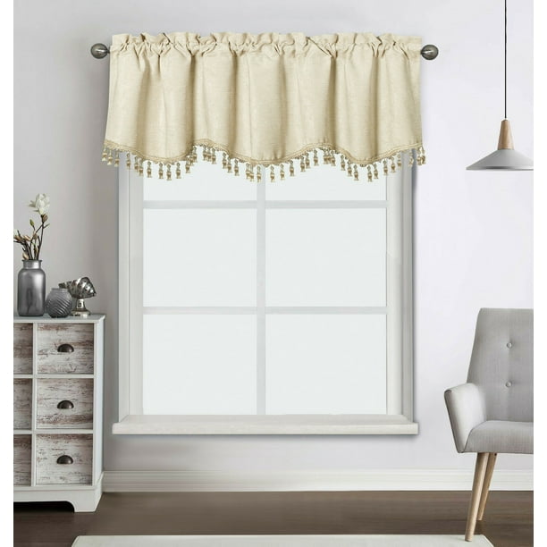 Kate Aurora Rod Pocket Luxurious Chenille Trimmed Scalloped Window Valance Assorted Colors