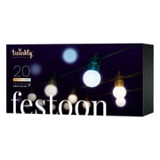 Twinkly–App-Controlled LED Bulb Lights String w/20 AWW(Warm White to Cool White) LEDs. 32.8ft. Black Cable. Indoor & Outdoor Smart Lighting Decoration