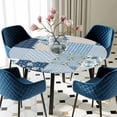 thumbnail image 5 of Elastic Fitted Round Tablecloth, Blue Floral Waterproof Stretch Table Cover for 55"-60" Tables, Spring Flowers Plants Patchwork Grid Bohemia Washable Outdoor Tablecloths for Patio, Picnic, Camping, 5 of 9
