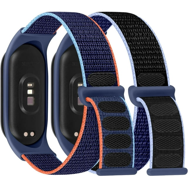 KOMI 2 Pack Boucle Solo Sangle en Nylon Compatible avec Xiaomi Mi Band 6 5 4 3/Amazfit Band 5 Sangles, Bande de Remplacement Sportive Douce Réglable Colorée pour Xiaomi Mi Band 6 5 (NFC) pour Hommes Femmes