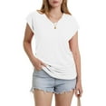 thumbnail image 6 of YUGYXL Classic Short Sleeve Shirts for Women Summer Trendy Ruched Tops Lounge V Neck Tunics Blouses Outdoor Tees White L, 6 of 9
