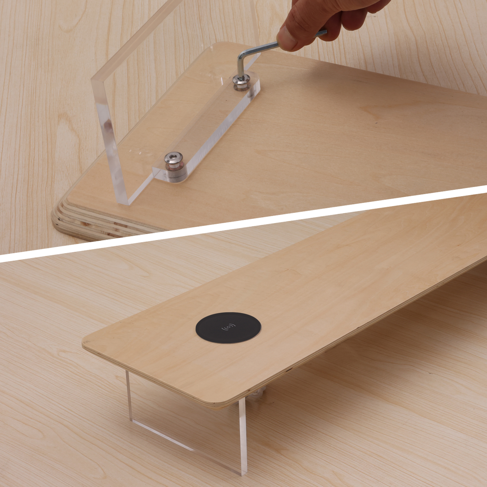 Monitor Stand Riser with Wireless Charging 31.5Inch Large, Wooden Desktop Organizer Shelf for Office Desk Computer,Laptop,TV